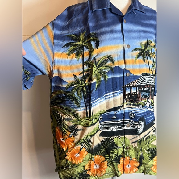 Big Dogs Other - Big Dogs Vintage Hawaiian Shirt Tropical Beach Car Graphic Blue Large